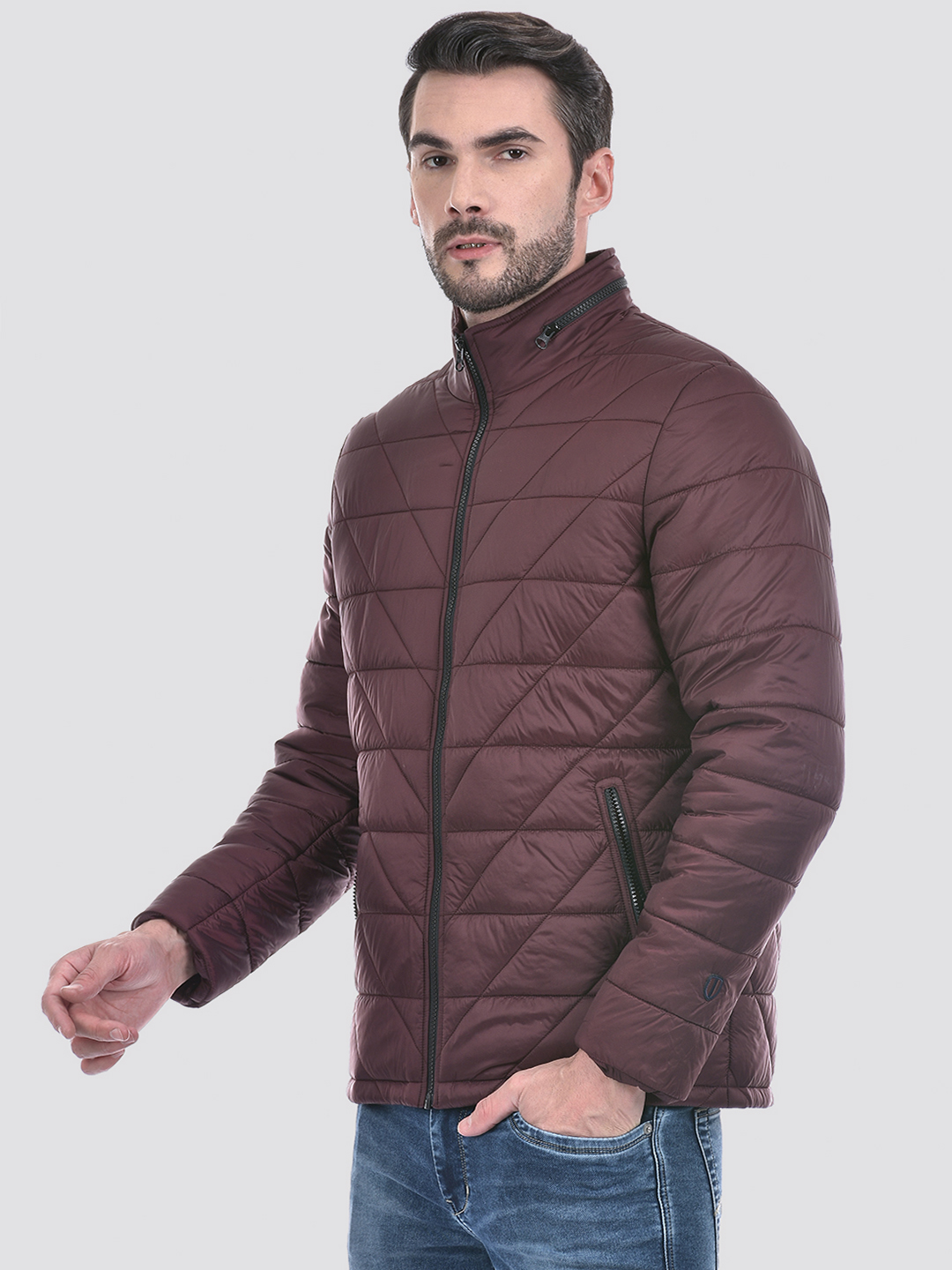 Numero Uno Men Quilted Solid Wine Regular Fit Jacket